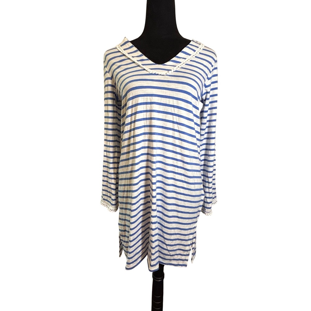 Coolibar Blue and White Striped Swim Coverup